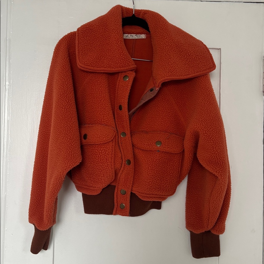 We the Free Orange Sherpa Jacket with Brown Accents